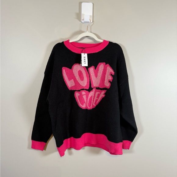 Cider • NWT Graphic Print Pink‎ and Black Sweater 1X Oversized Casual Pop Art - Picture 2 of 9